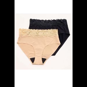 AntixProof 2-pack Lace Trim Mid Rise Leak Resistant Briefs Black/Oat -